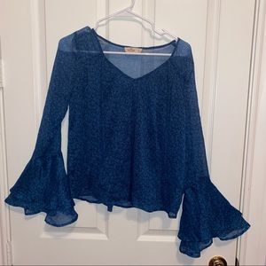 Hollister Blue Floral Top with Bell Sleeves